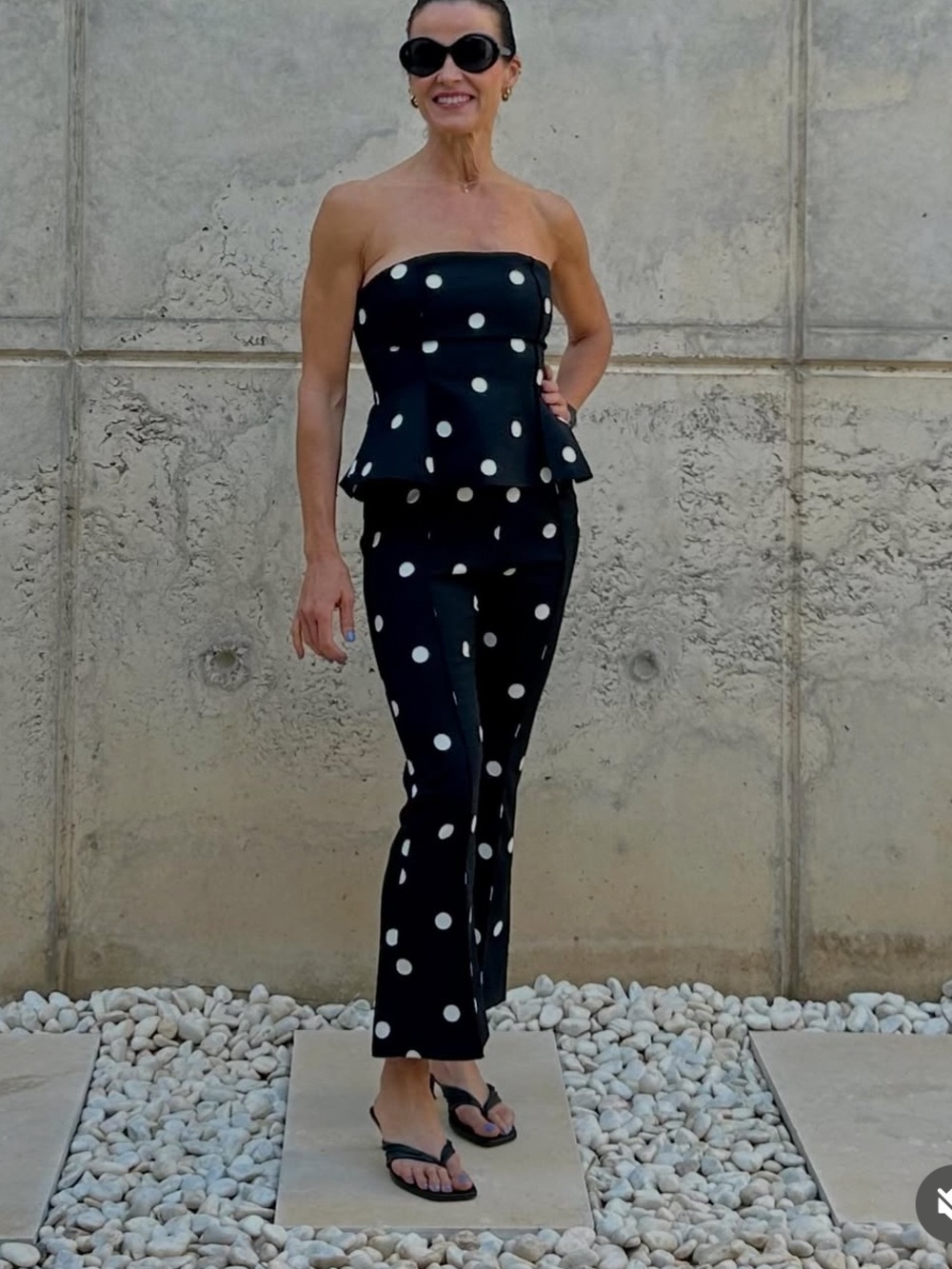 Zara Black Strapless Polka Dot Wide-Leg Jumpsuit